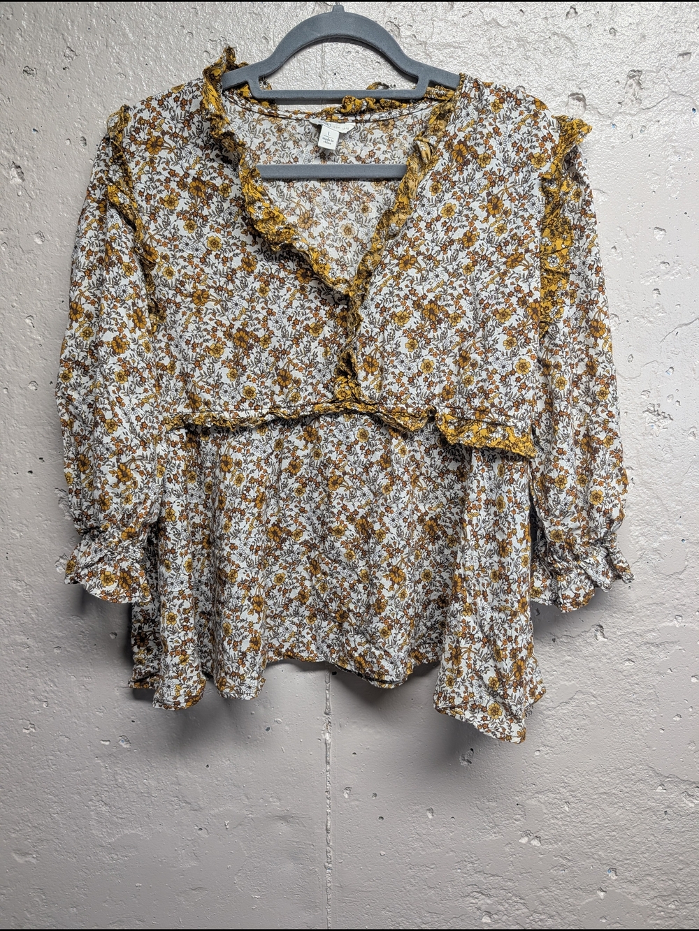 Cato Floral Rayon Ruffle Peplum Blouse Cottagecore Prairie